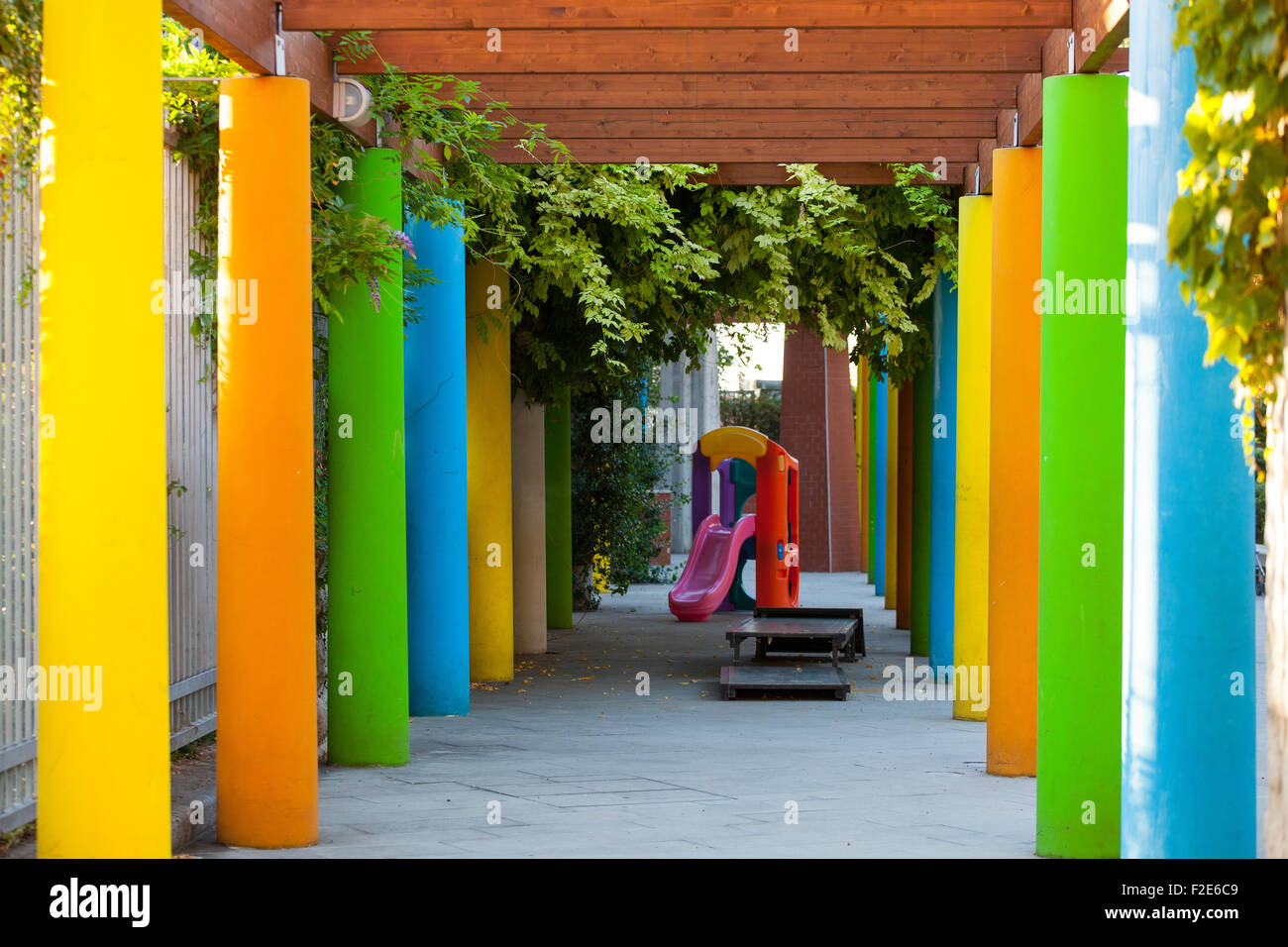 View of empty colorful playground in a Park Stock Photo