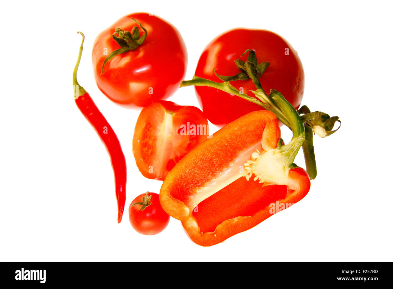 Chilly-Schote, Tomaten, Paprika-Schote - Symbolbild Nahrungsmittel. Stock Photo