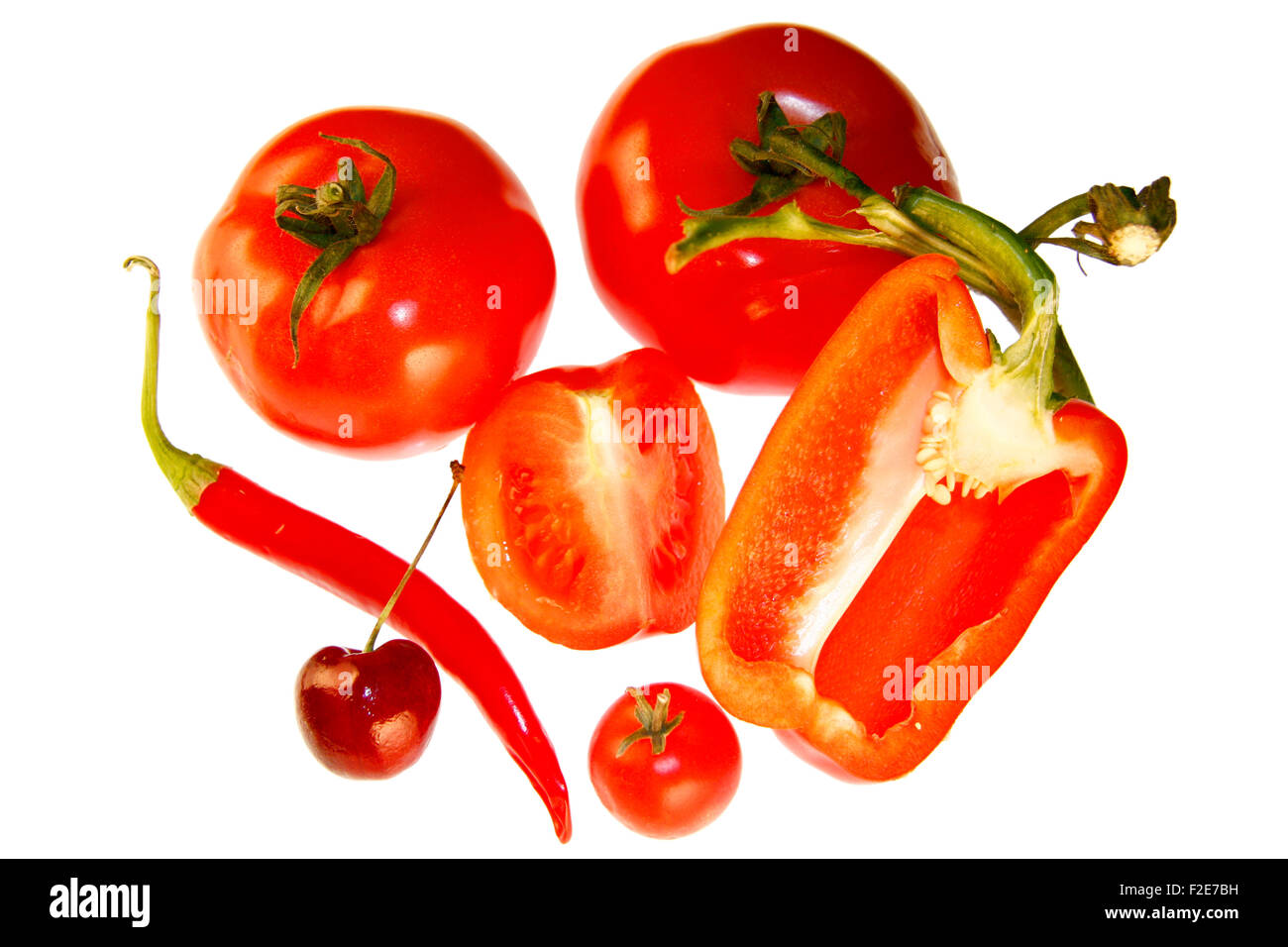 Kirsche, Chilly-Schote, Tomaten, Paprika-Schote - Symbolbild Nahrungsmittel . Stock Photo