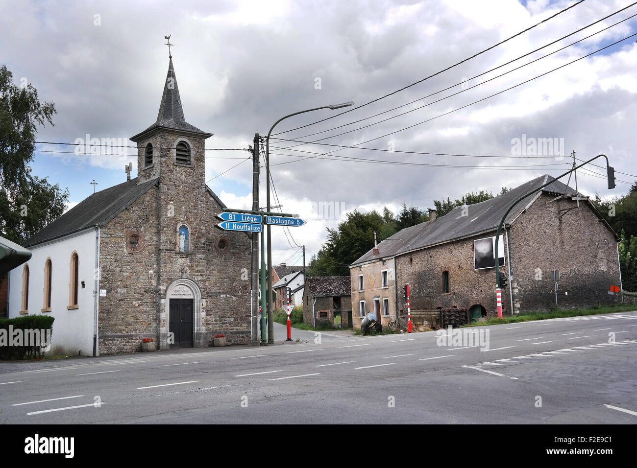 Junction in the small village of Foy, near Bastogne in Belgium. Stock Photo