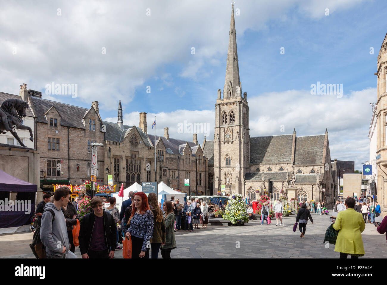 Busy market square, Durham, UK Stock Photo Alamy