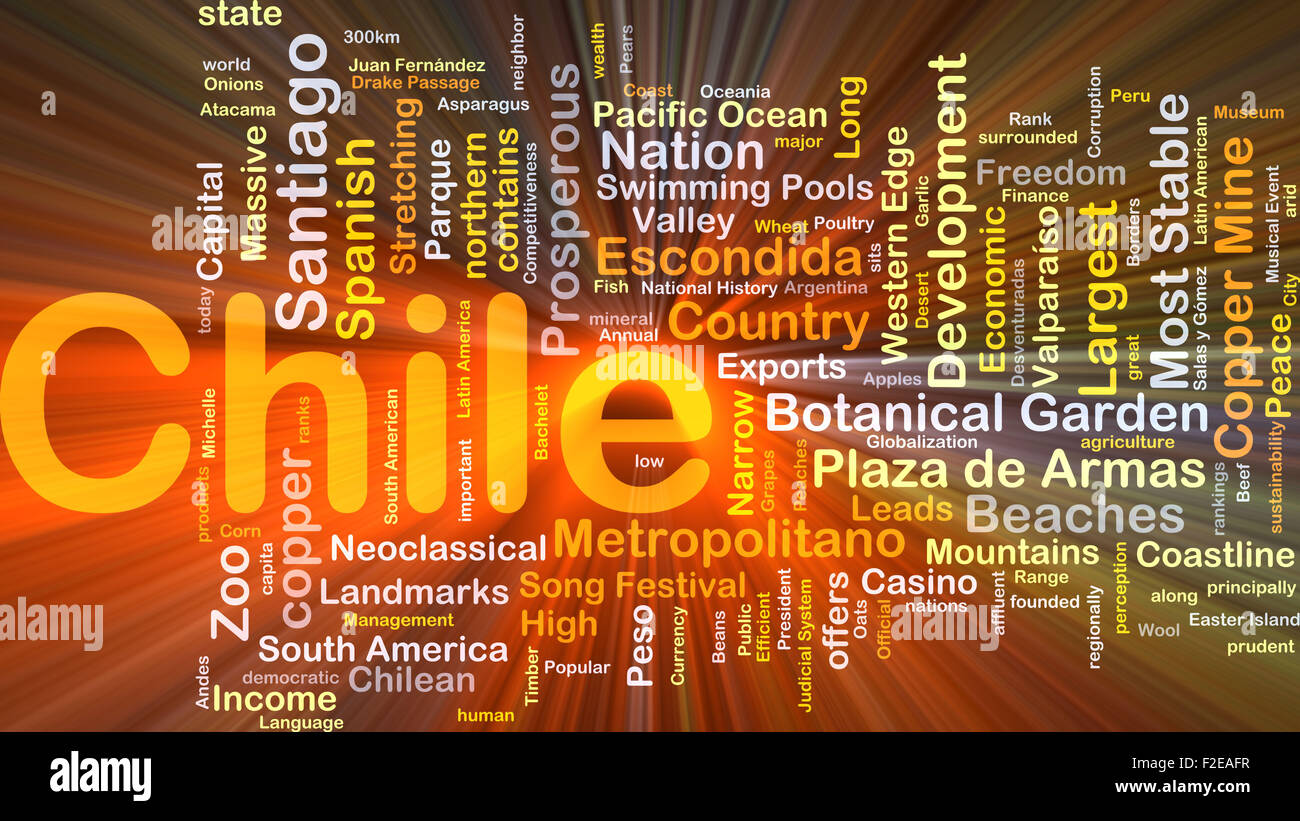Background concept wordcloud illustration of Chile glowing light Stock Photo
