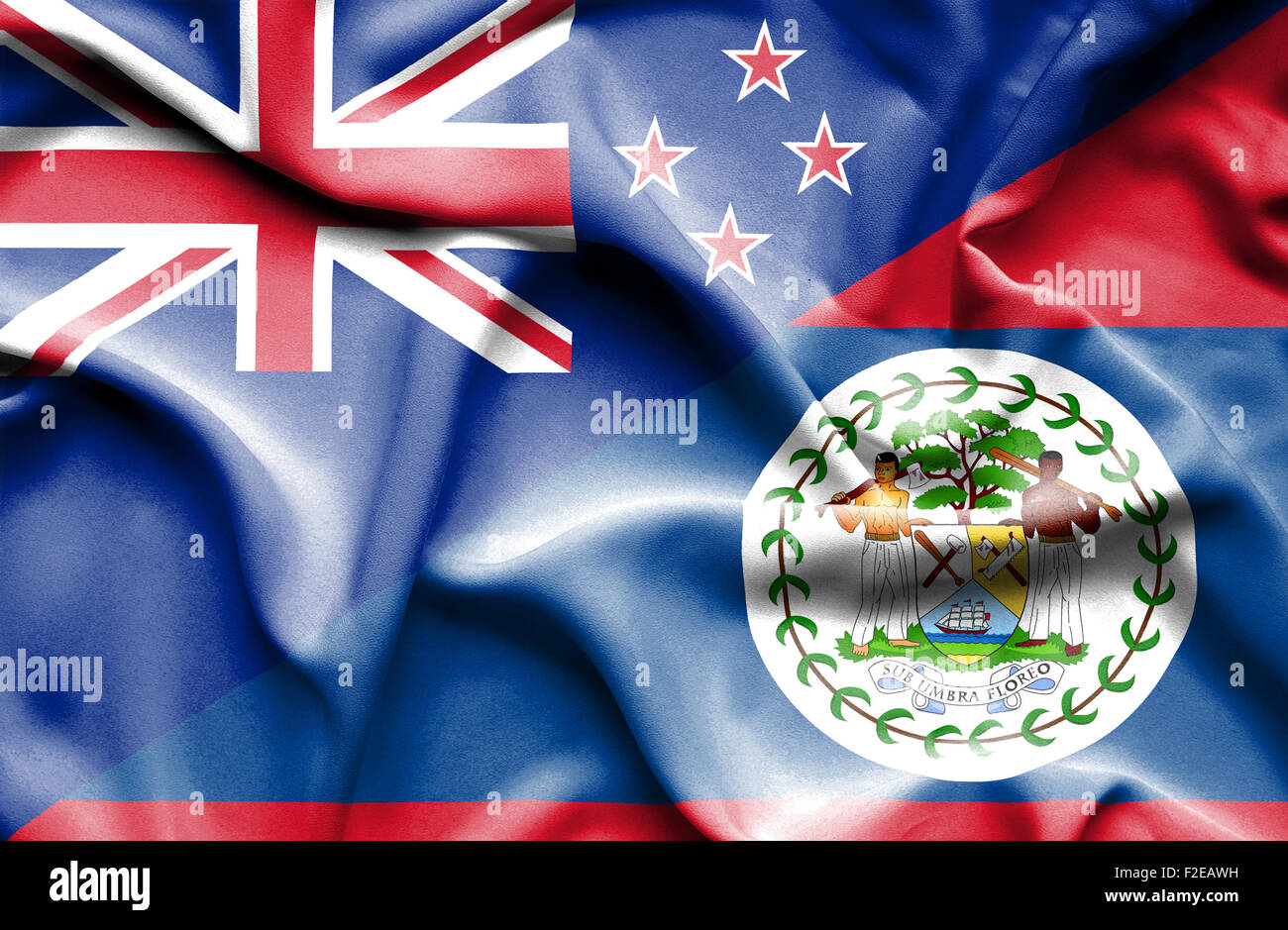 Waving flag of Belize and New Zealand Stock Photo - Alamy
