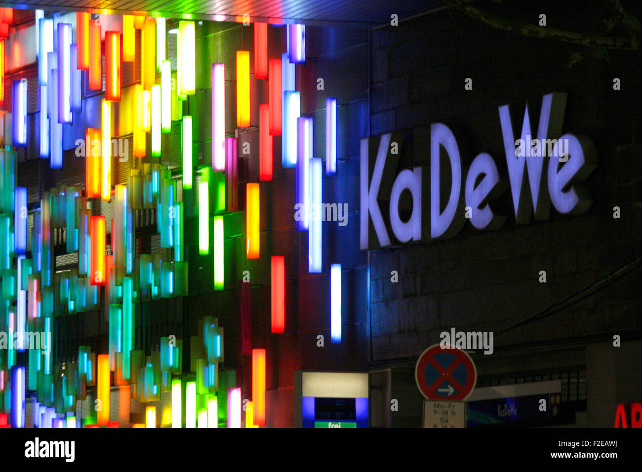 NOVEMBER 2013 - BERLIN: brands: the logo of the 'KaDeWe - Kaufhaus des Westens' department store, Kurfuerstendamm, Berlin. Stock Photo