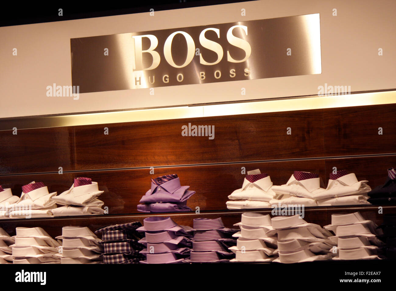 NOVEMBER 2013 - BERLIN: brands: the logo of the clothing company "Boss" (Hugo  Boss), Berlin Stock Photo - Alamy