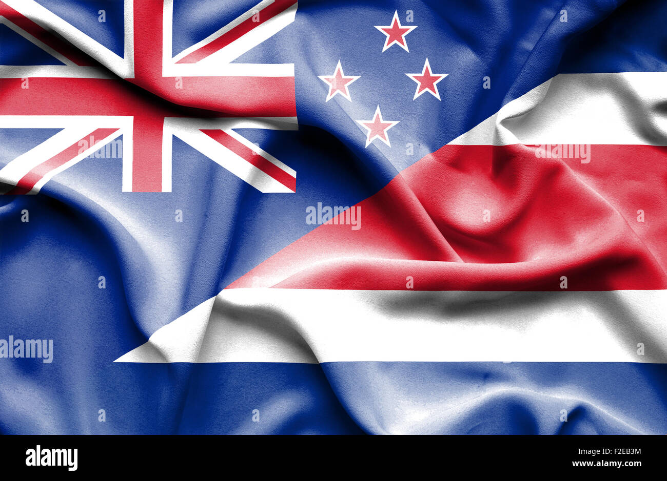 Waving flag of Costa Rica and New Zealand Stock Photo Alamy