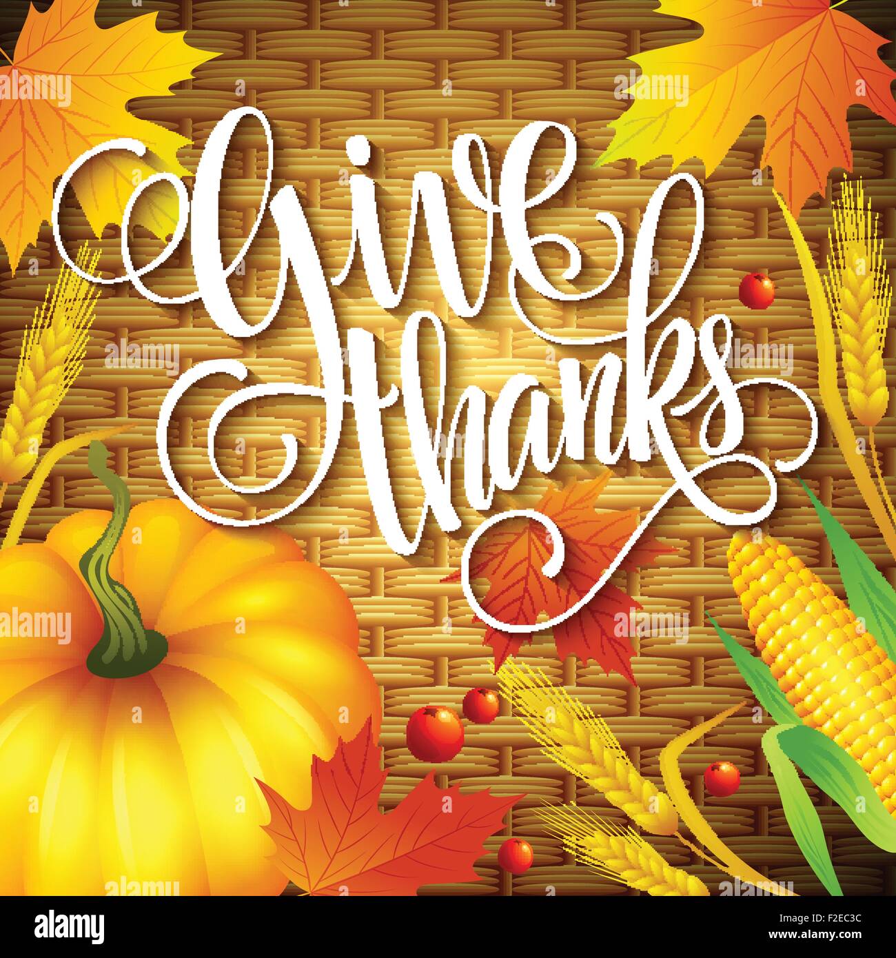 Thanksgiving Card wicker basket background. Vector illustration Stock ...