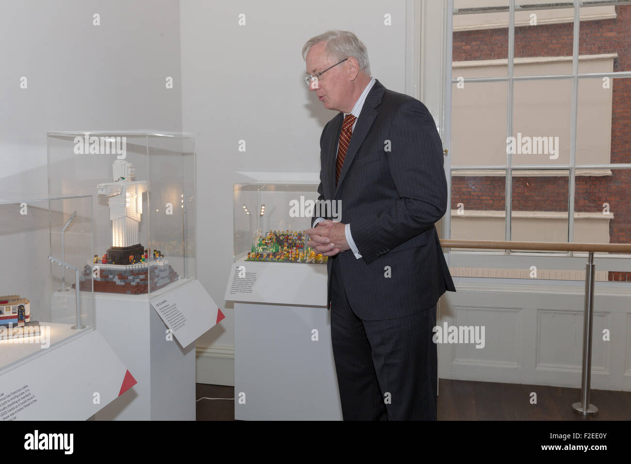 Shrewsbury, Shropshire, UK. 17th September, 2015. The Duke of Gloucester admires a Lego exhibit during the opening ceremony of the town's new Museum and Art Gallery. Credit:  Michael Buddle/Alamy Live News Stock Photo