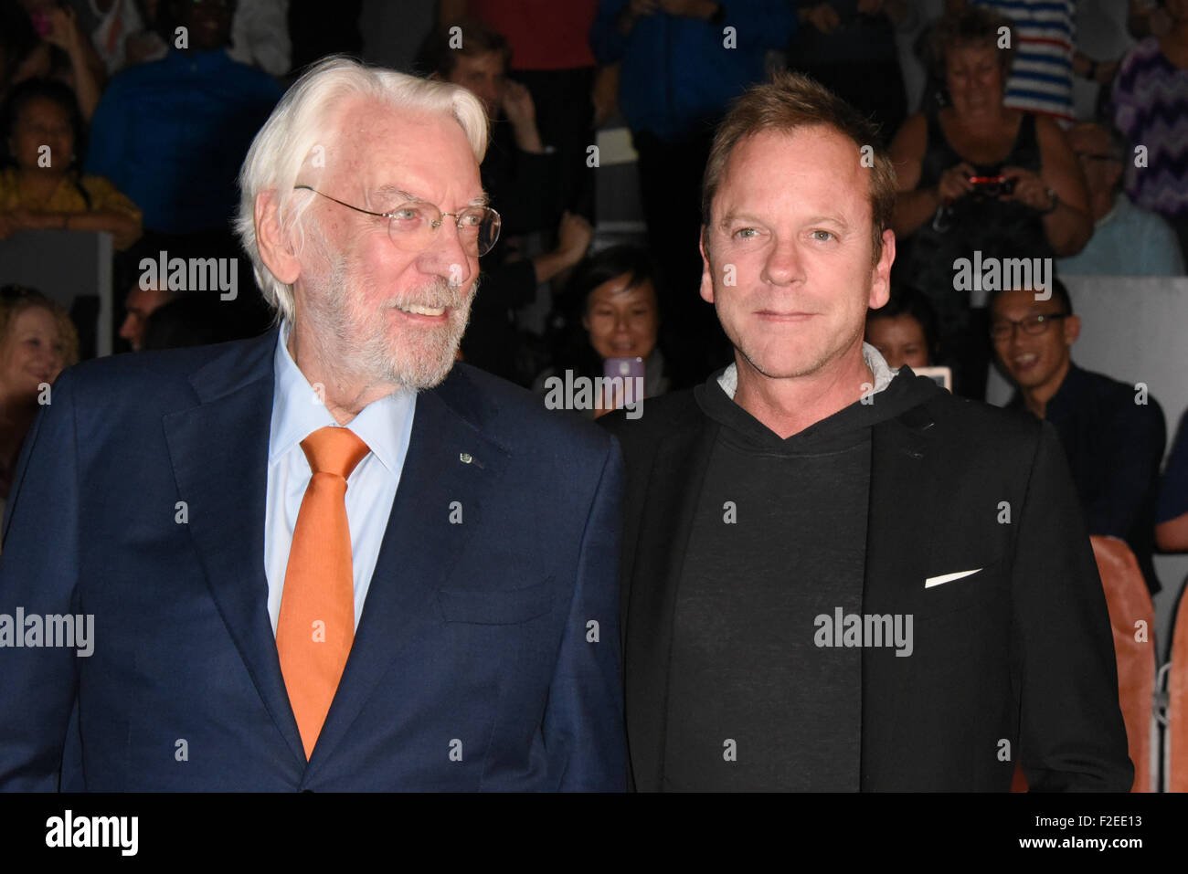 Sept. 16, 2015 - Toronto, Ontario, Canada - Actor DONALD SUTHERLAND and his son actor KIEFER SUTHERLAND attend the 'Forsaken' premiere during the 2015 Toronto International Film Festival at Roy Thomson Hall in Toronto, Canada. (Credit Image: © Igor Vidyashev via ZUMA Wire) Stock Photo