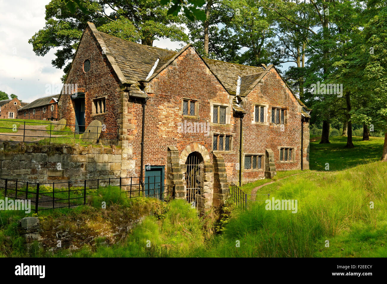 The Water Mill of Dunham Massey Hall near Altrincham, Trafford, Greater Manchester County and formerly in Cheshire. Stock Photo