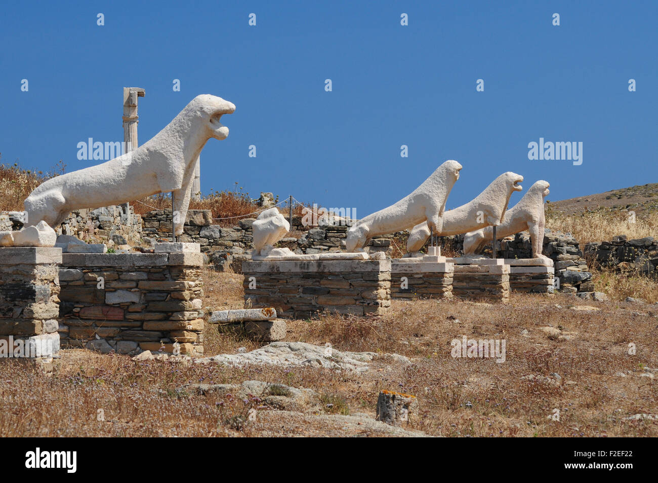 Terrace of the Lions, archaeological site on island of Delos, Cyclades ...