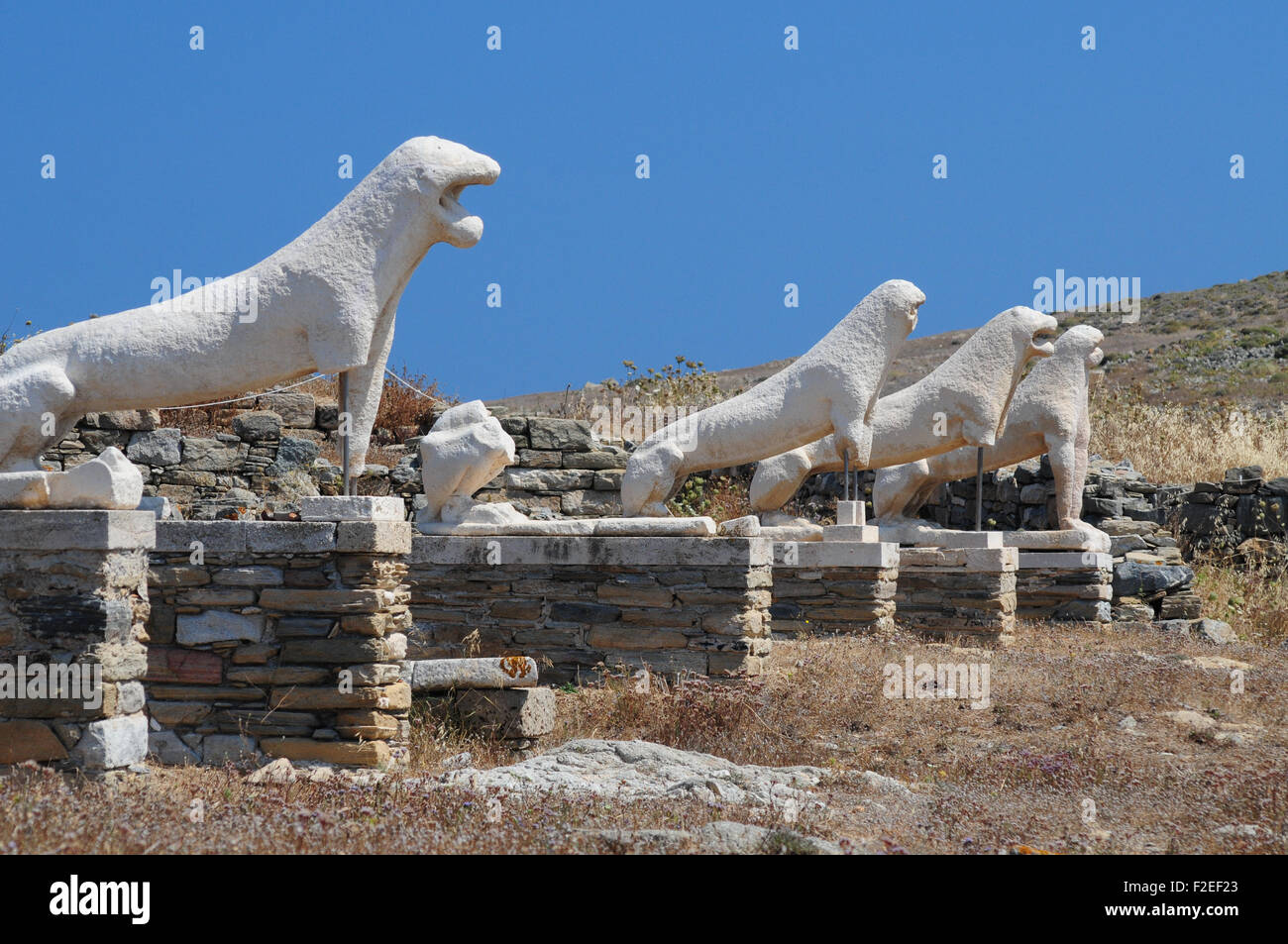 Terrace of the Lions, archaeological site on island of Delos, Cyclades ...