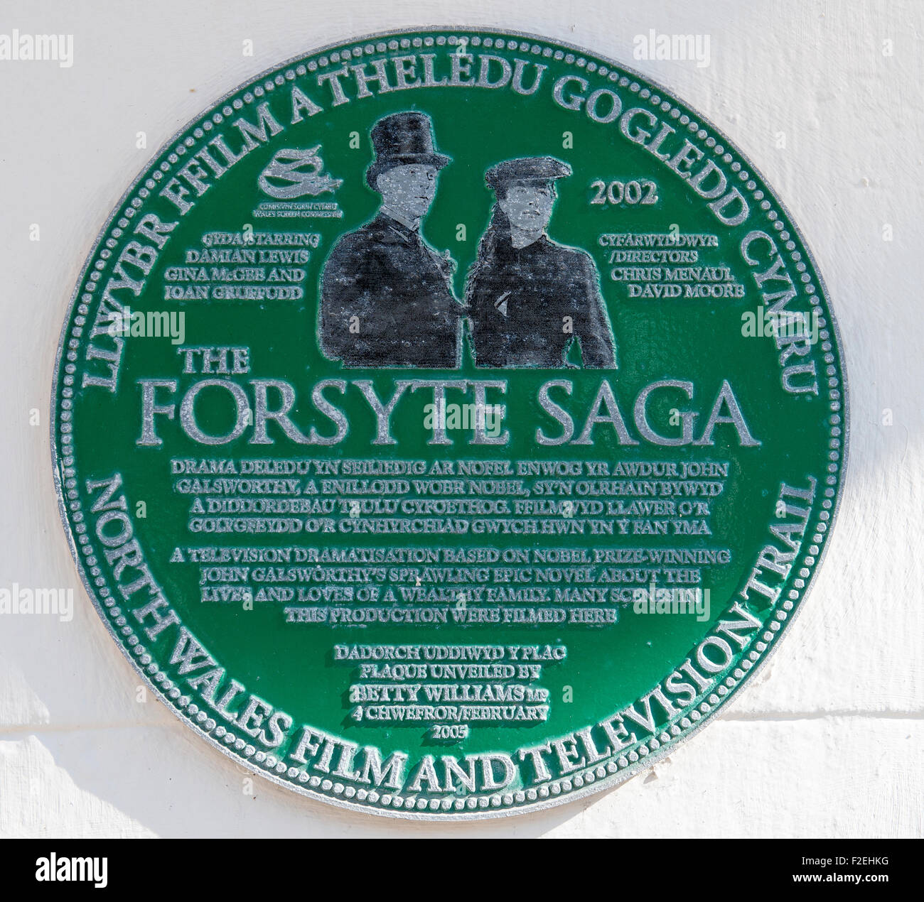 Green plaque for The Forsythe Saga at Grand Hotel, Seafront, Llandudno, North Wales, UK. Stock Photo