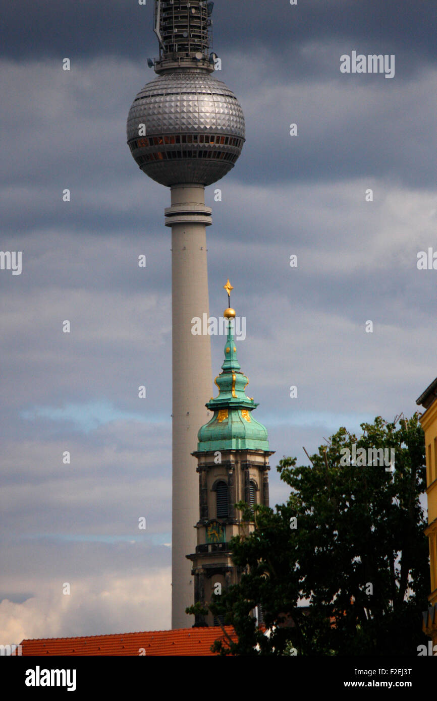 MAY 2012 - BERLIN: Sophienkirche, the 'Fernsehturm' (television tower) in the Mitte district of Berlin. Stock Photo