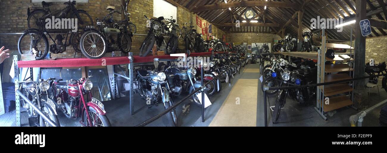 Inside the hall of the London Motorcycle Museum, Greenford, London, UK, 27/07/2015. Stock Photo