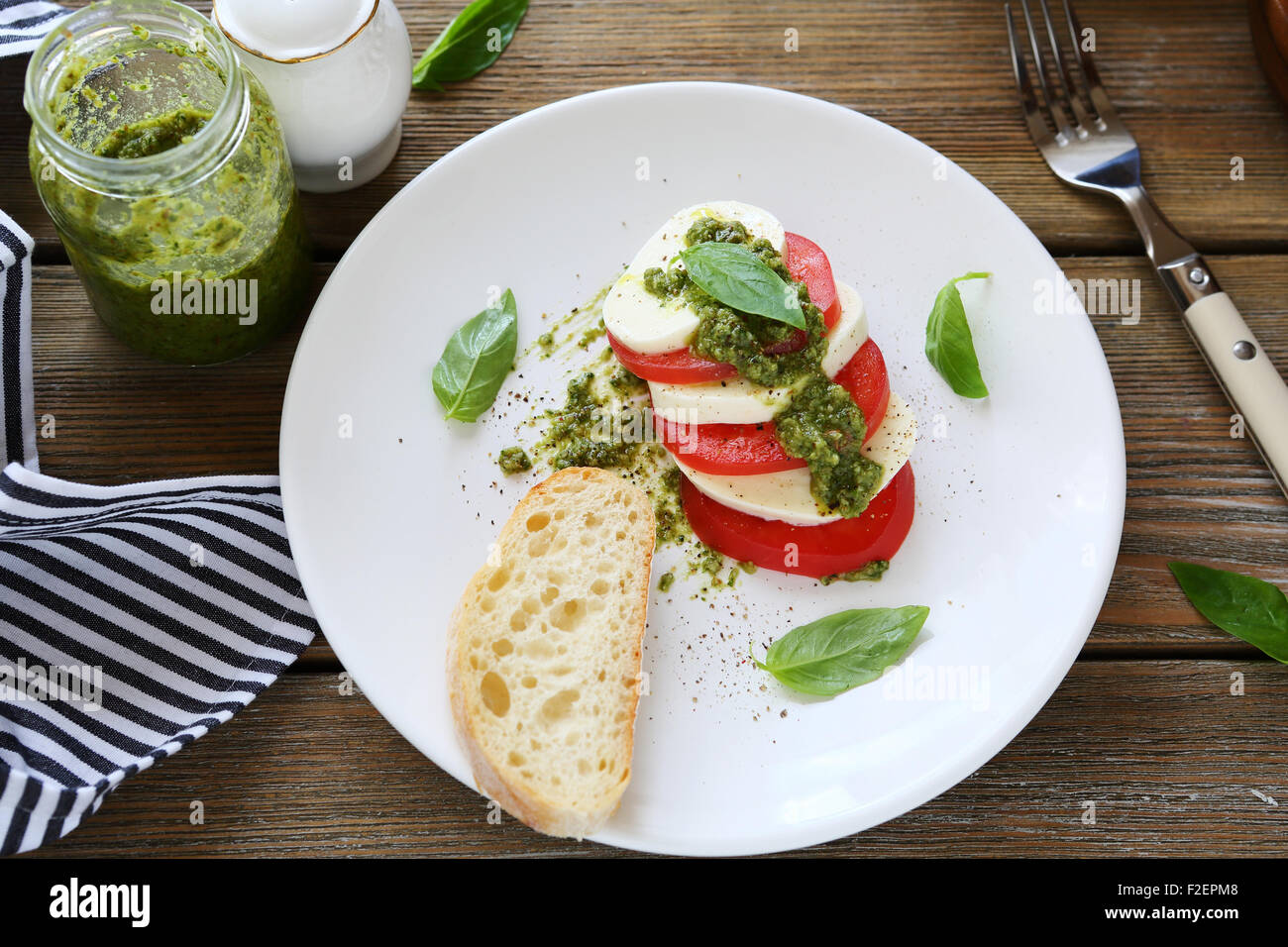 Caprice salad on a plate, food Stock Photo - Alamy