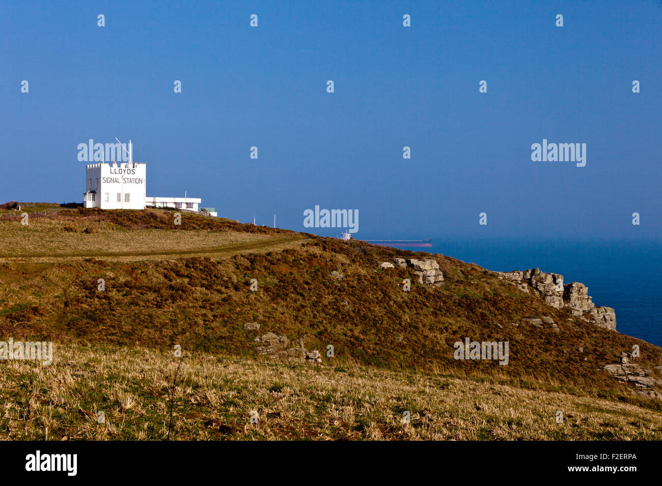The former Lloyds Signal Station at Bass Point on the Lizard Peninsula, Cornwall, England, UK Stock Photo