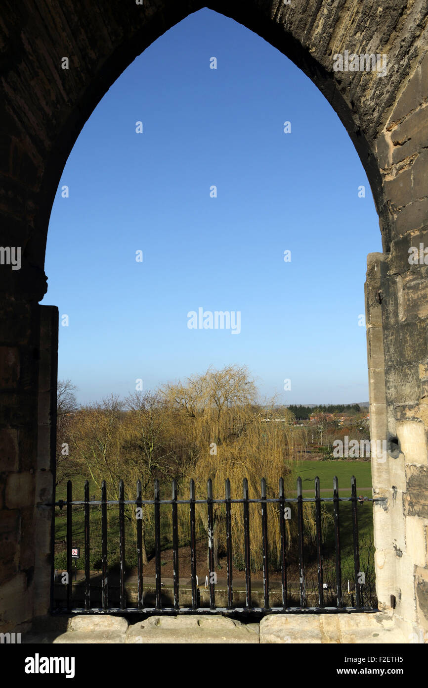 A pointed arch window at Newark Castle in Newark-upon-Trent, England. The castle was built by the Bishop of Lincoln in 1123. Stock Photo