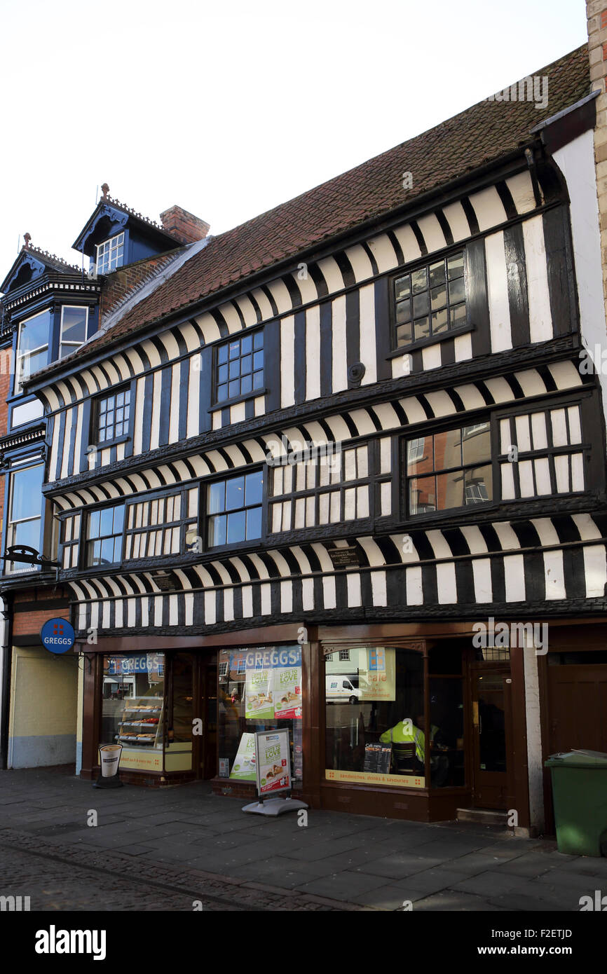 A half-timbered building in Newark-upon-Trent, England. Prince Rupert stayed at the building on 19 October 1645. Stock Photo