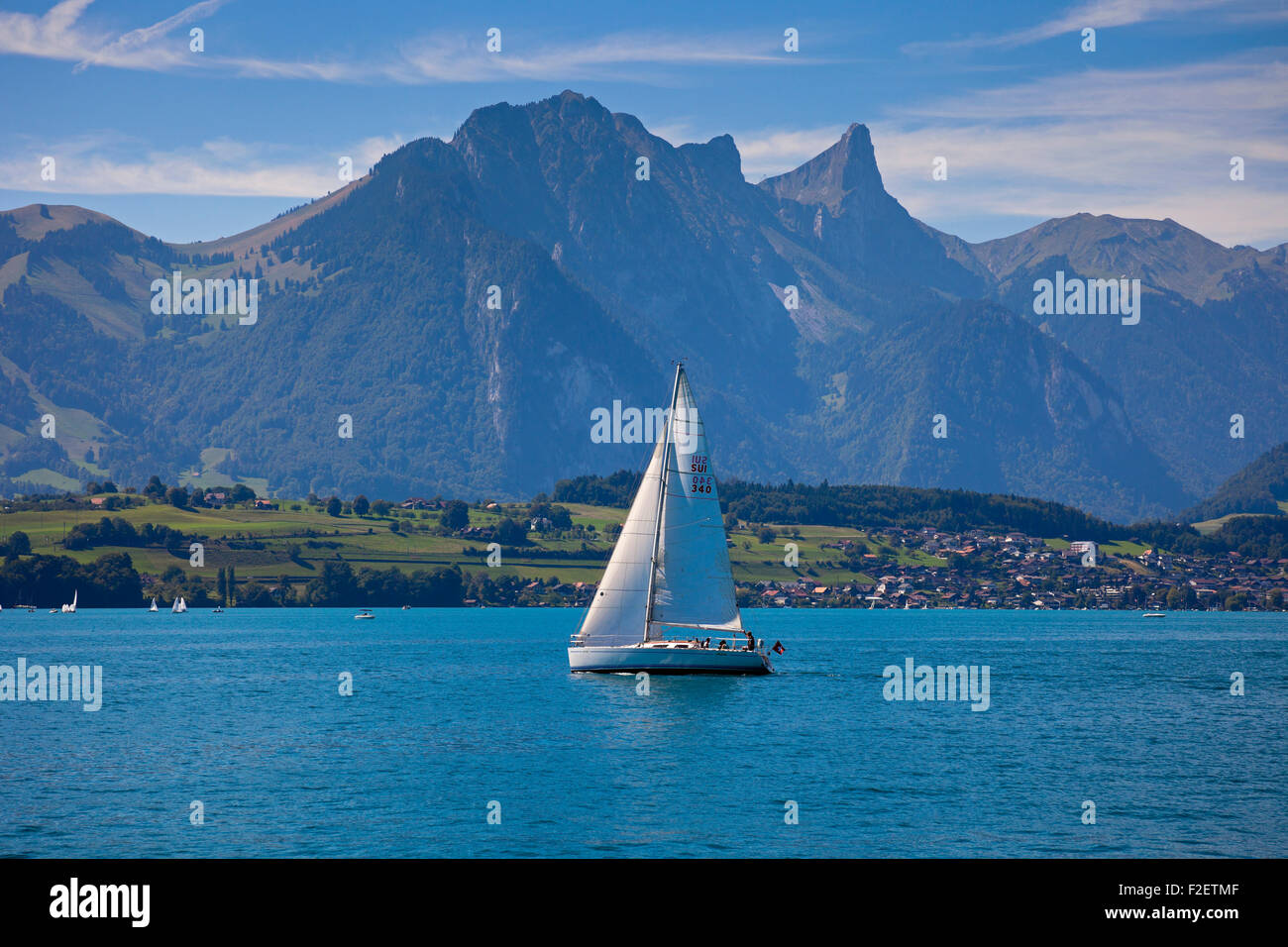 Sailing Switzerland lake Thun Thunersee Europe Stock Photo