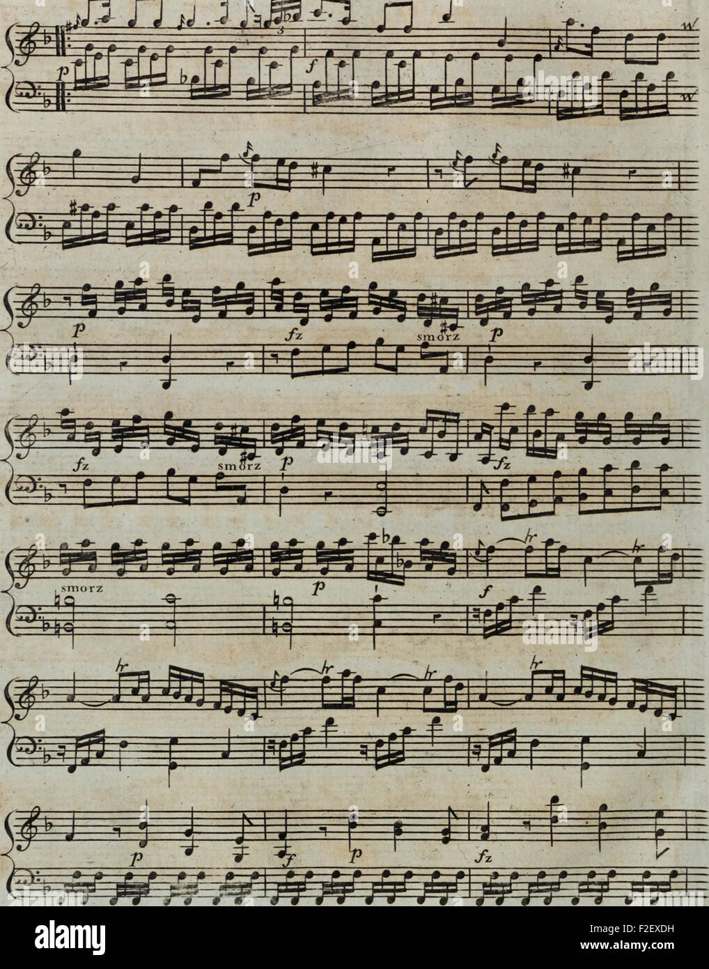 Six sonates pour la harpe avec accompagnement d'un violon ou flûte obligée, tres faciles a éxécuter, elles peuvent aussi se jouer seules d'autant qu'elles contiennent beaucoup de petits airs (1795) Stock Photo