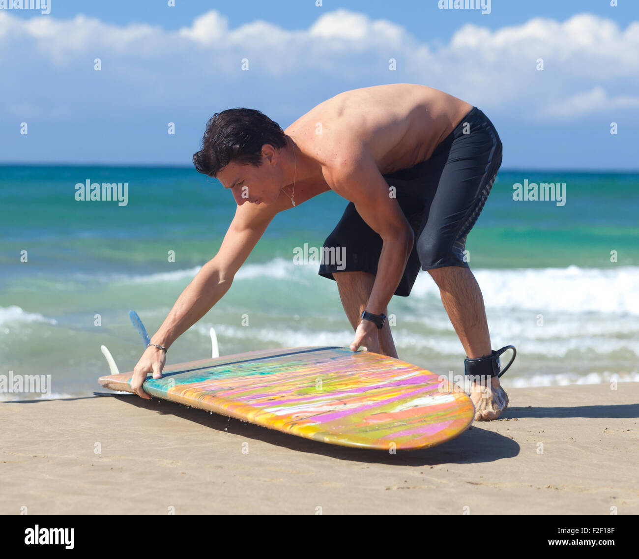 Portrait of Surfer with longboard on the beach Stock Photo Alamy