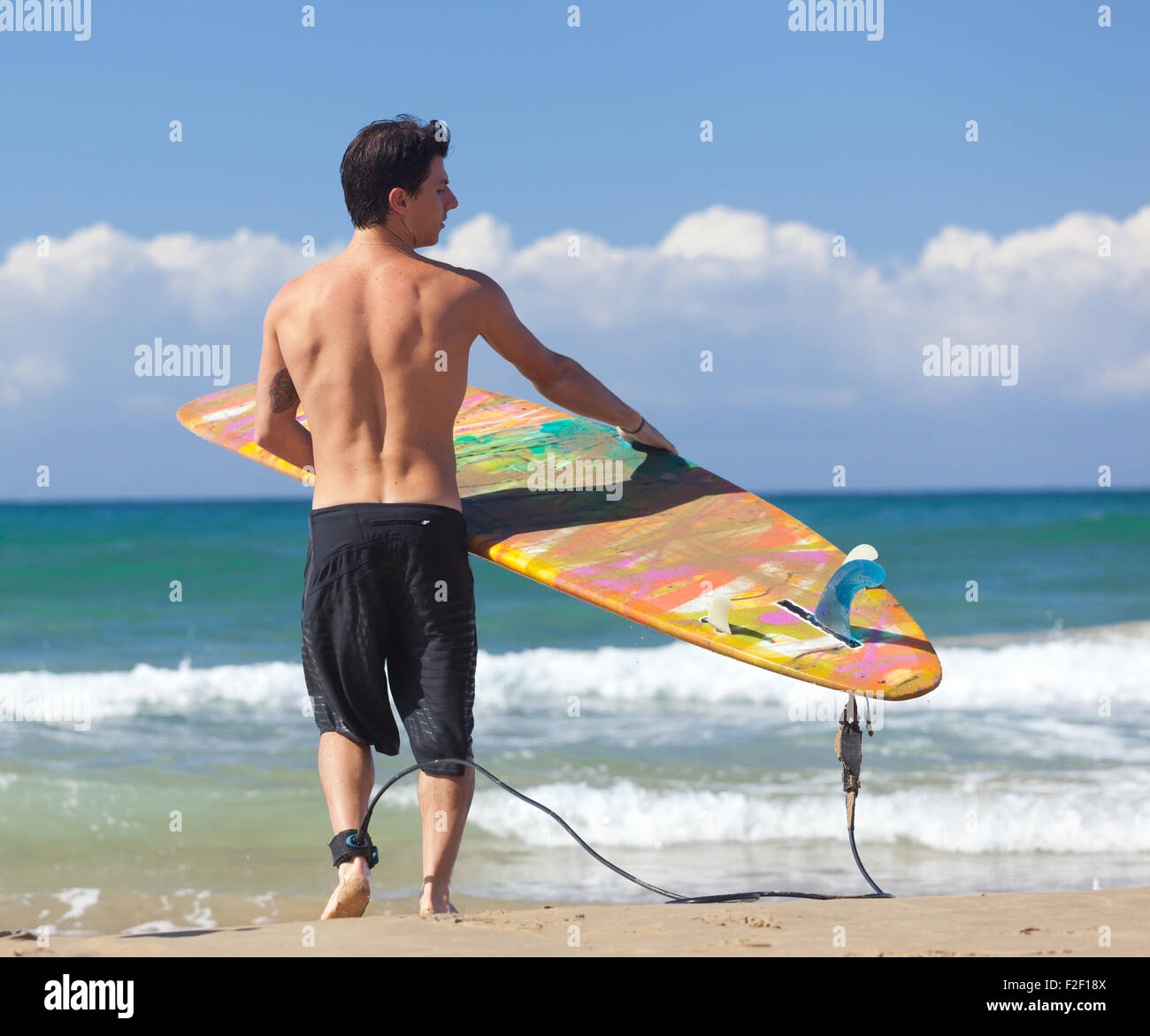 Portrait of Surfer with longboard on the beach Stock Photo Alamy