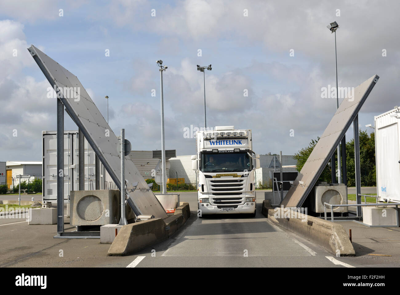 Coquelles (northern France), August 2014: Eurotunnel, inspection of vehicles Stock Photo