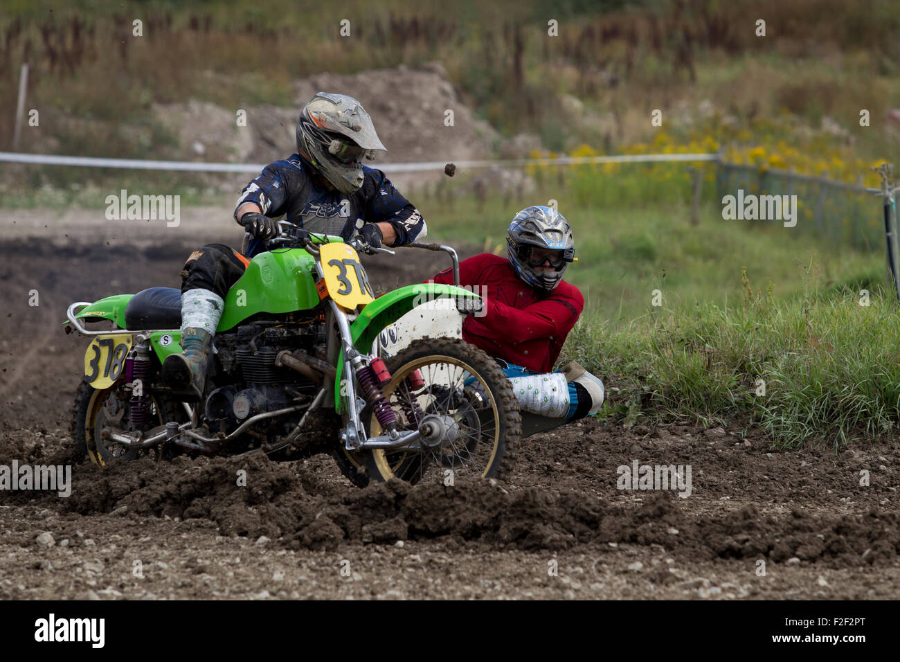 Sidecarcross racing Motocross at Swedish cross track Stock Photo