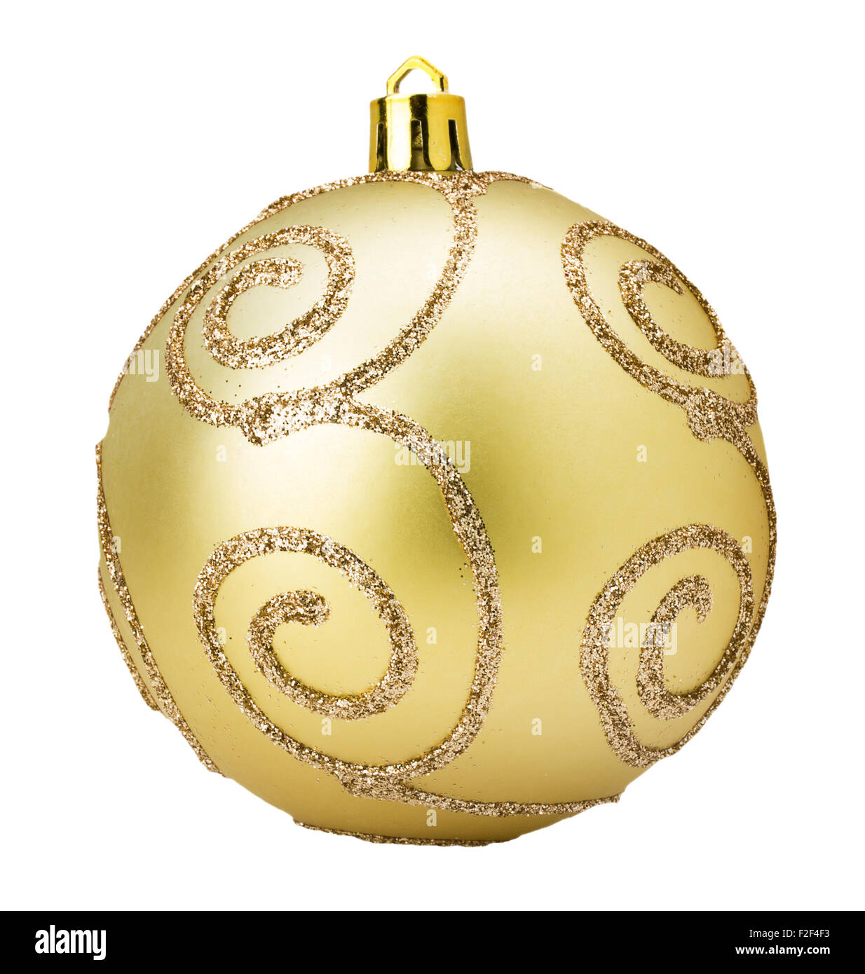 golden Christmas tree ball isolated on the white background. Stock Photo