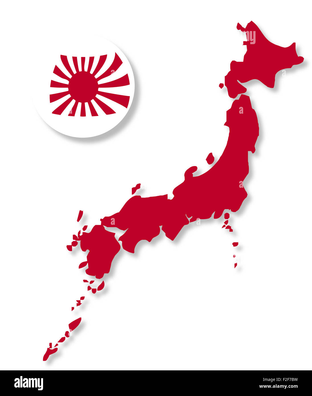 A spherical version of the Japanese Flag with outline map Stock Photo