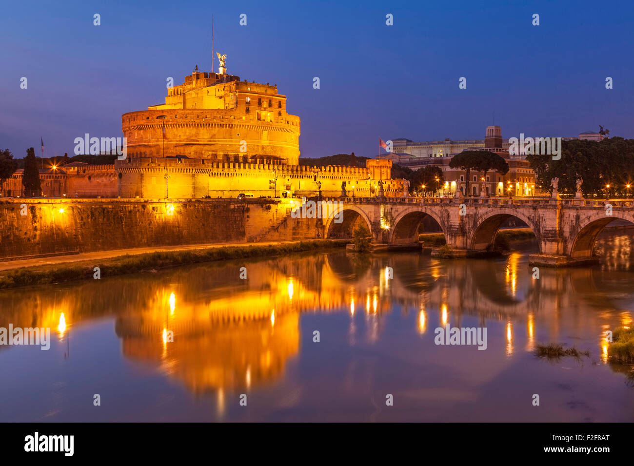 Castel Sant'Angelo and river Tiber at night Lungotevere Castello Roma Rome  Lazio Italy EU Europe Stock Photo