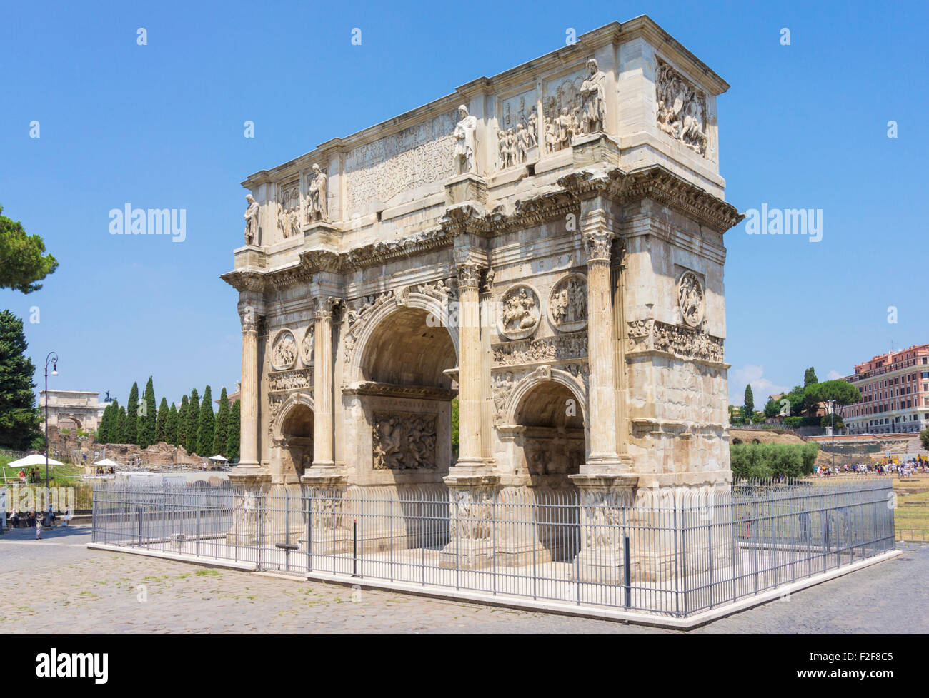 The Arch of Constantine built in AD315 is a triumphal arch spanning the Via Triumphalis Rome Italy Lazio region EU Europe Stock Photo