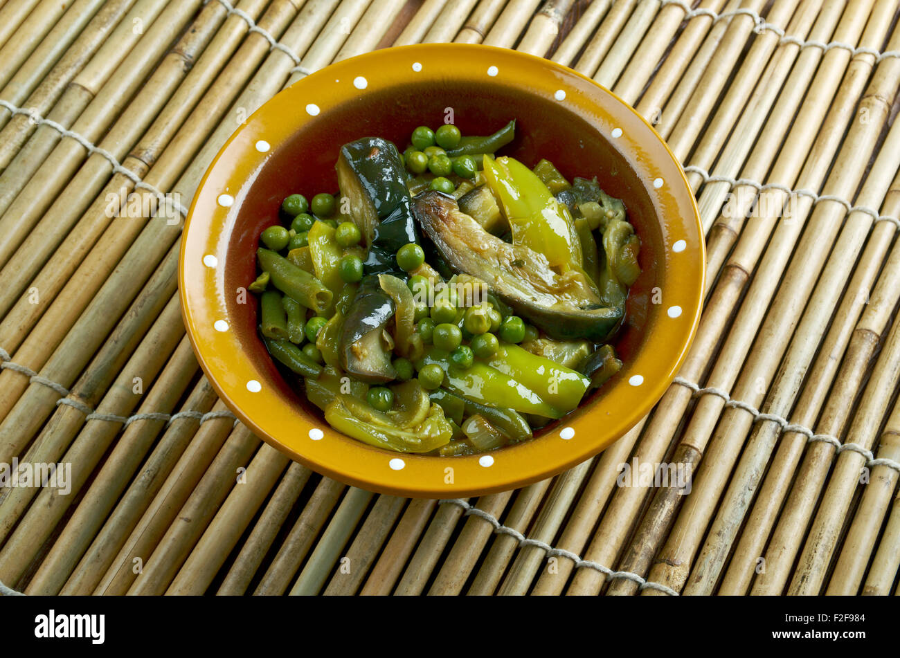 Undhiyu Gujarati mixed vegetable dish.Indian eggplant curry Stock