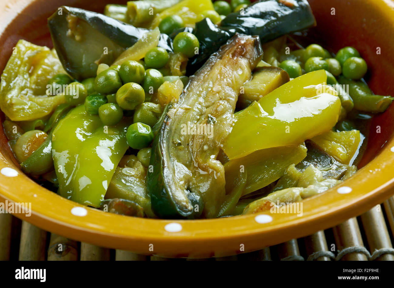 Undhiyu Gujarati mixed vegetable dish.Indian eggplant curry Stock
