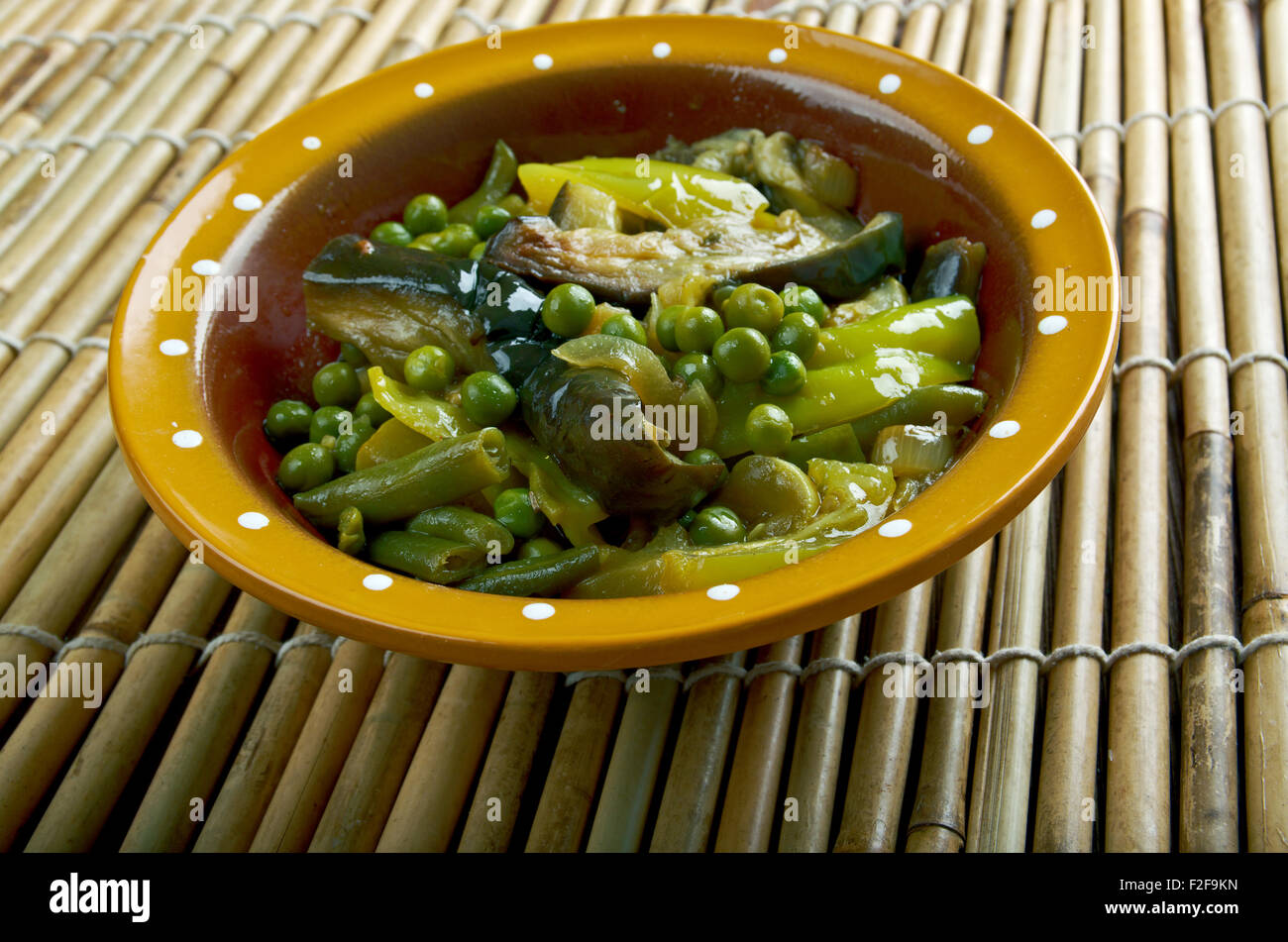 Undhiyu Gujarati mixed vegetable dish.Indian eggplant curry Stock