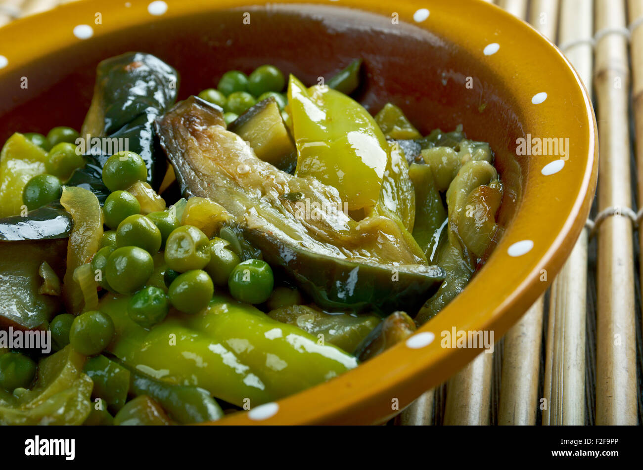Undhiyu Gujarati mixed vegetable dish.Indian eggplant curry Stock