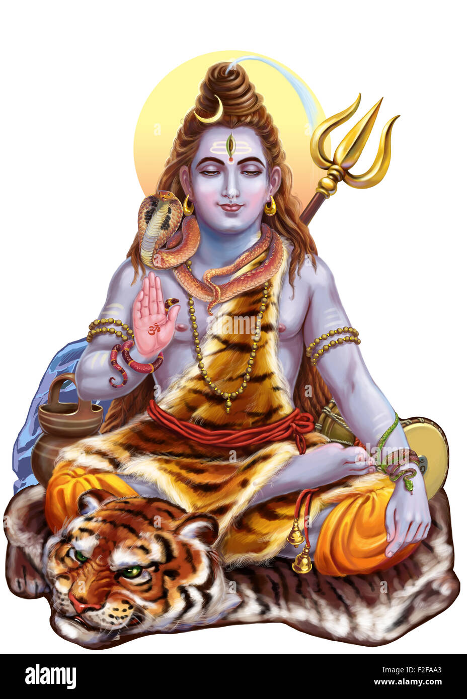 Shiva which is part of the divine triad trimurti. Raster illustration Stock Photo