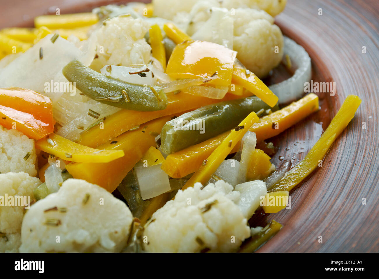 Giardiniera vrelish of pickled vegetables in vinegar Stock Photo Alamy