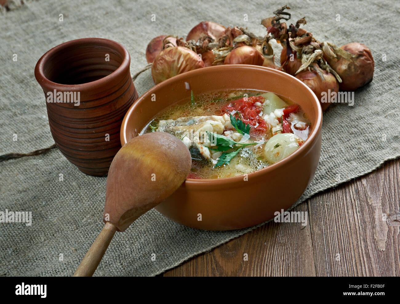 scherba - Russian Cossack fish soup Stock Photo