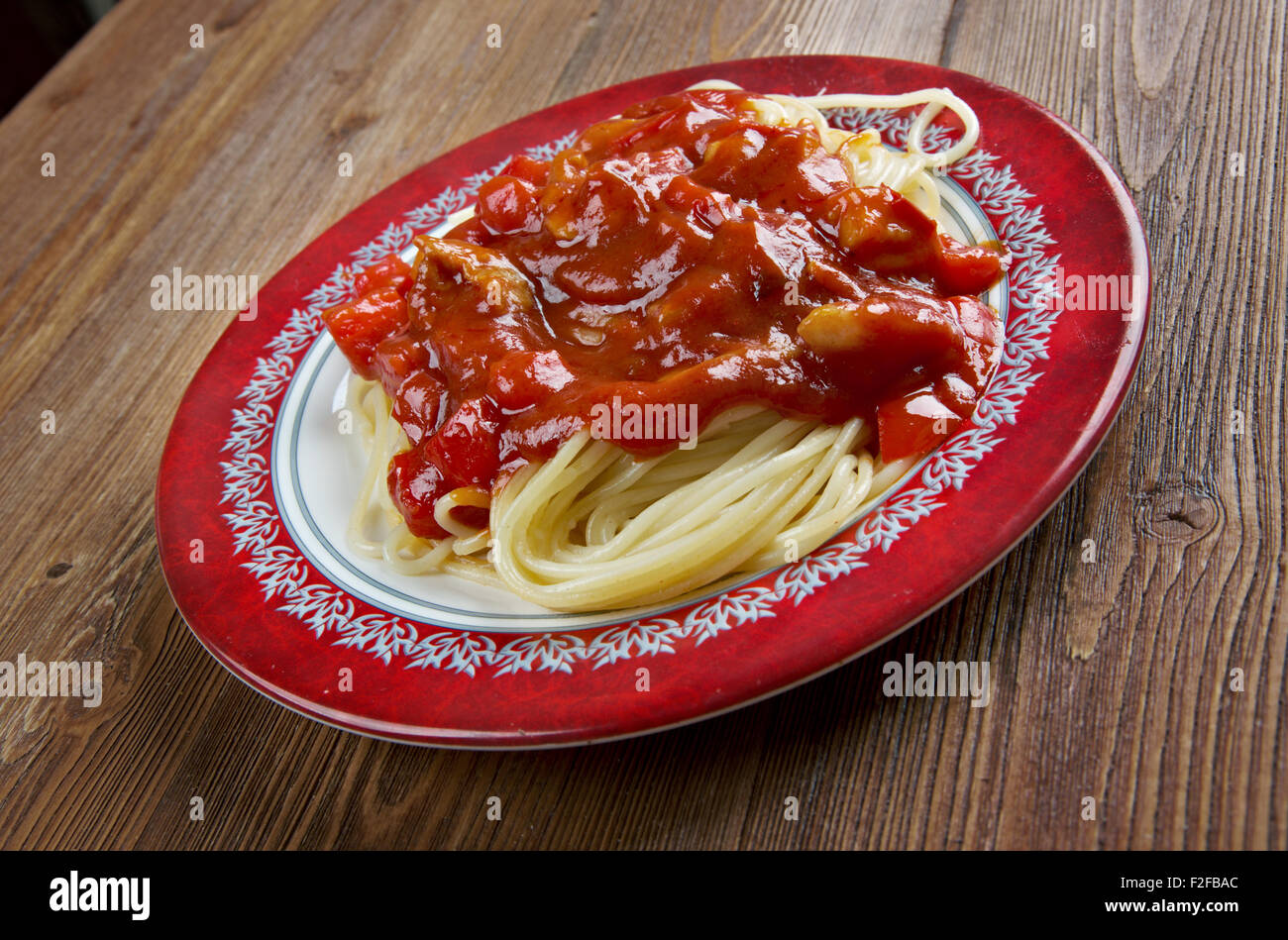 Spaghetti Amatriciana, traditional Italian pasta Stock Photo Alamy