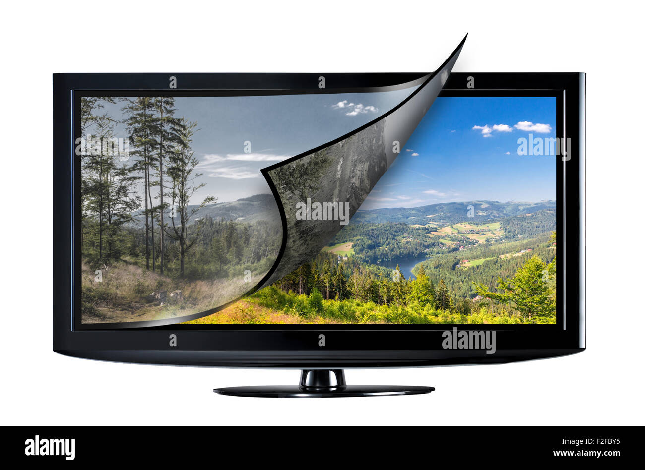 Television display with new technology. Full ultra HD 8k on modern TV. Stock Photo