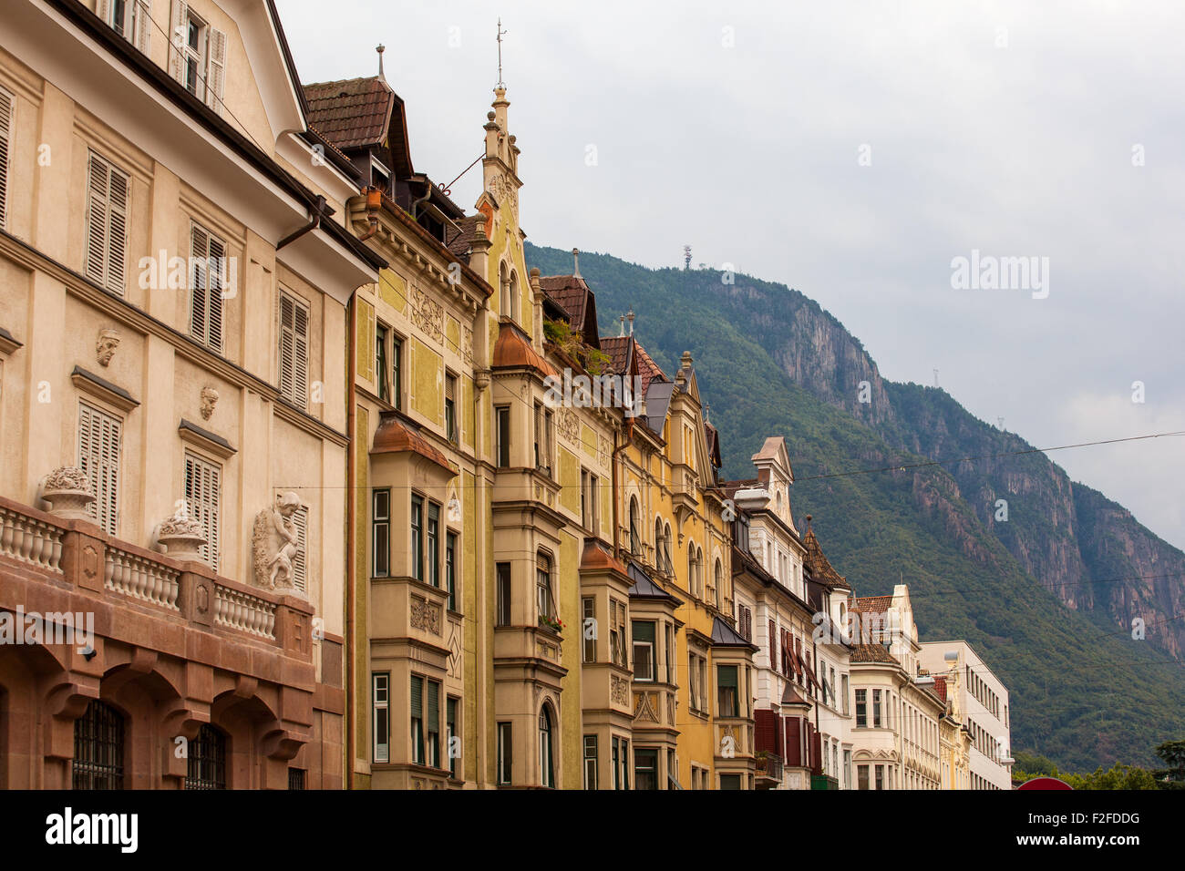 View of buildings in the street, Bolzano Stock Photo