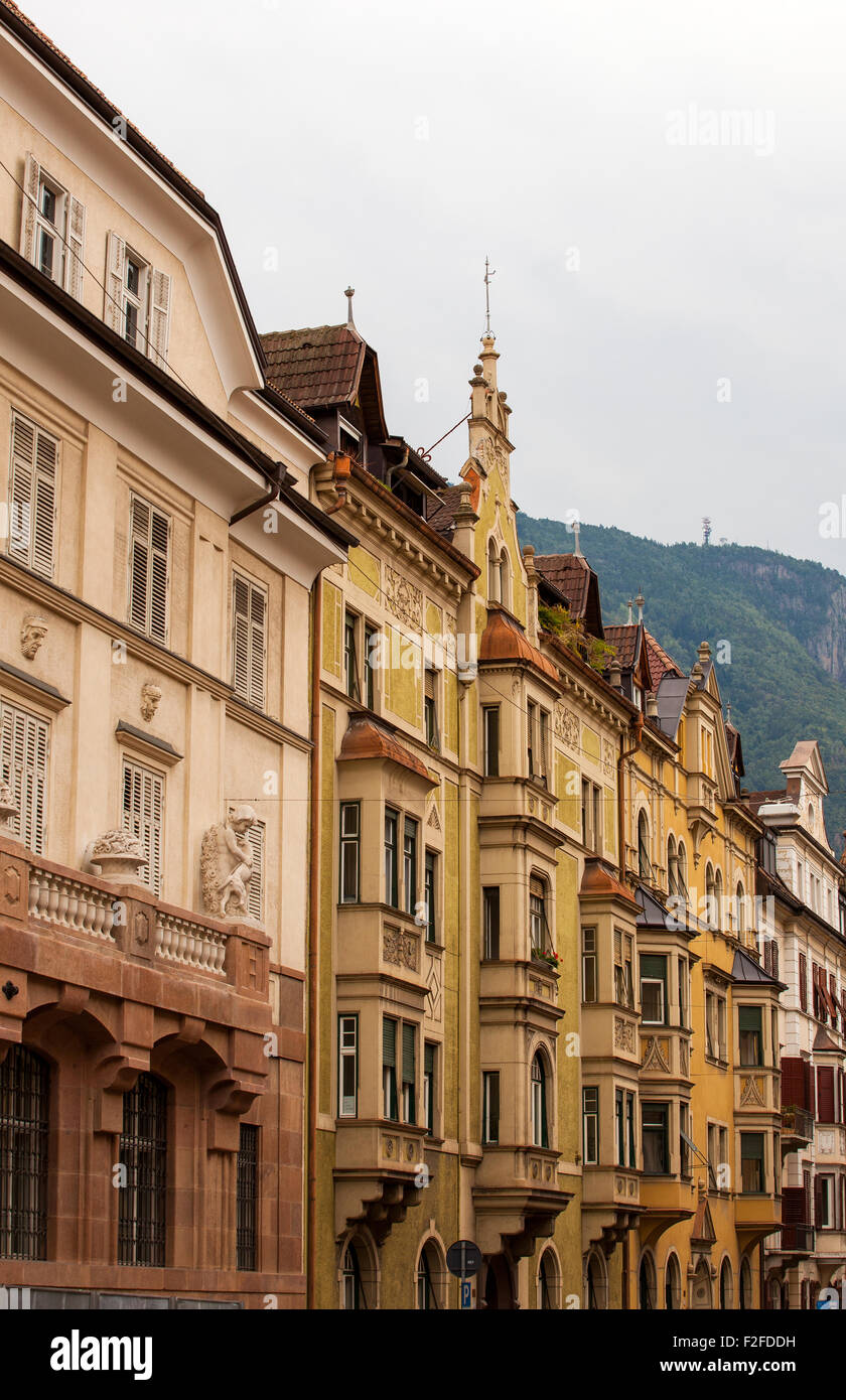 View of buildings in the street, Bolzano Stock Photo