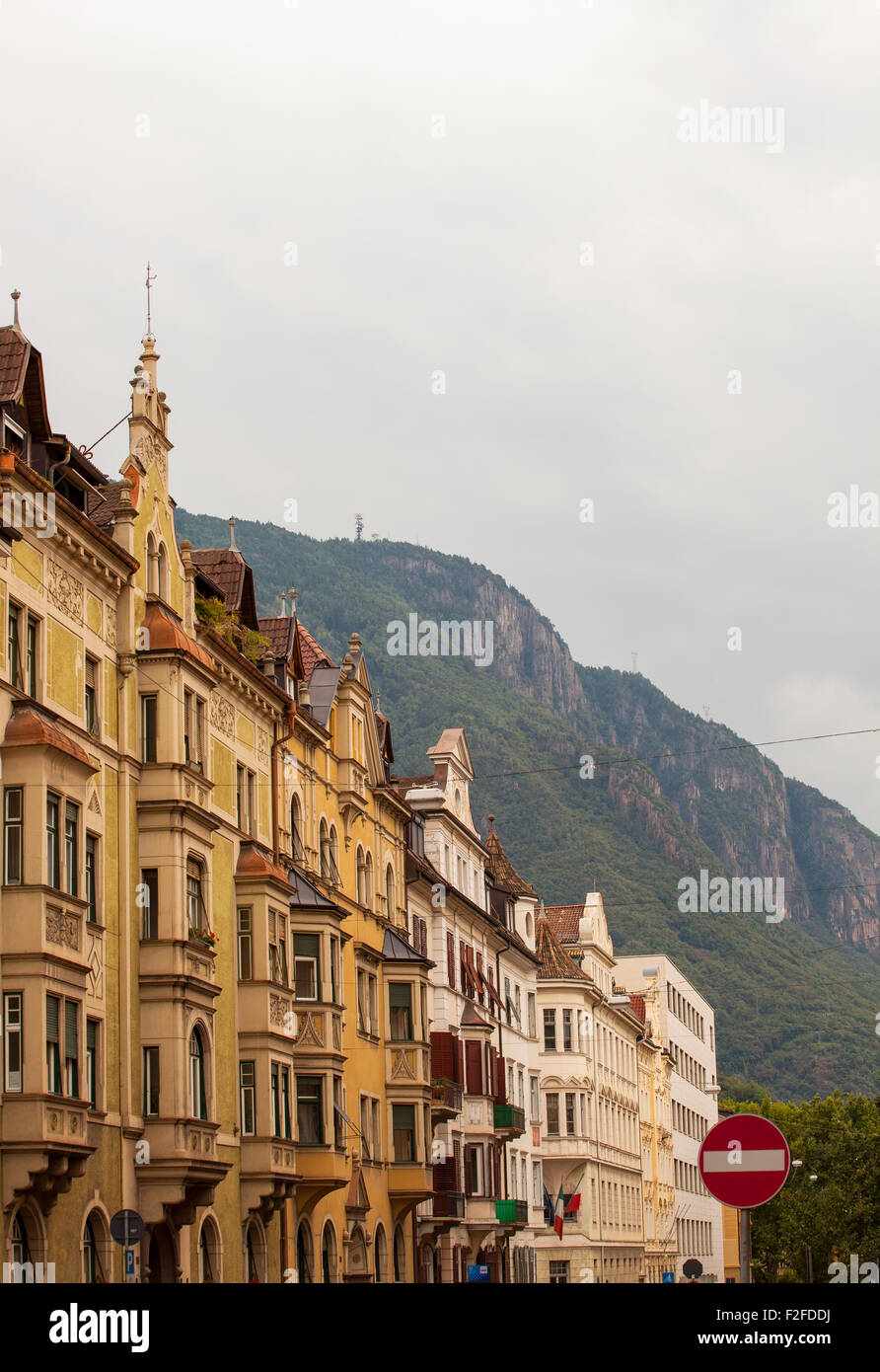 View of buildings in the street, Bolzano Stock Photo