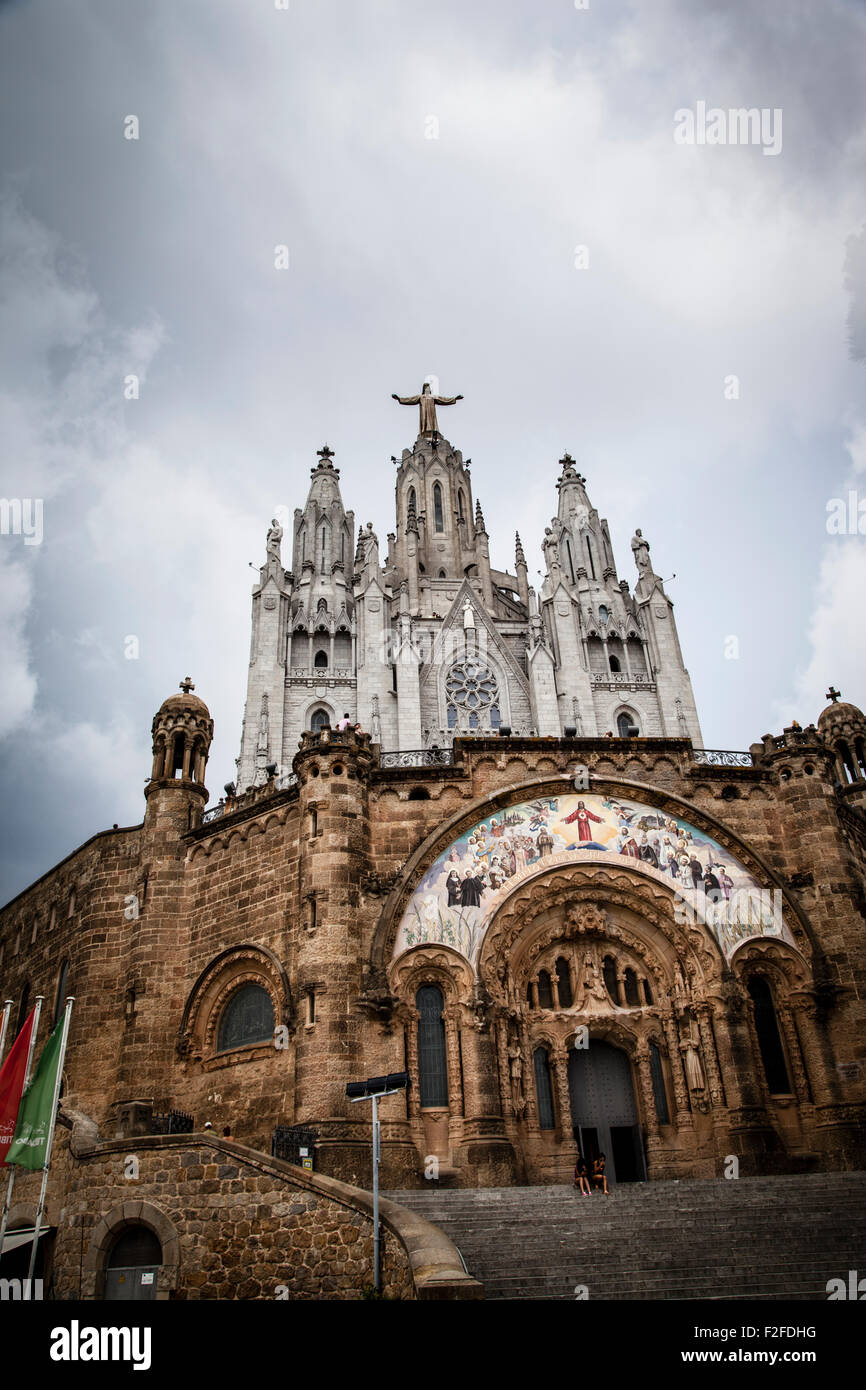 Church of the Sacred Heart of Jesus,located on the summit of Mount Tibidabo in Barcelona, Catalonia, Spain Stock Photo