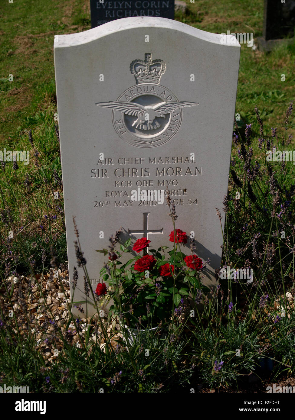 Grave of Air Chief Marshal Sir Christopher Hugh 'Chris' Moran, KCB, OBE, MVO, ADC, FRAeS at Holy Cross Church, Newton Ferrers, D Stock Photo