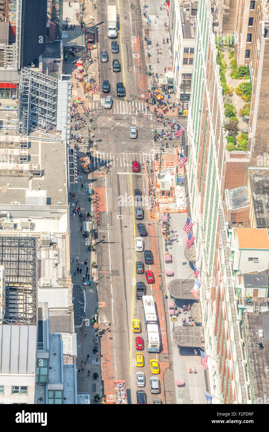 Aerial picture of street in Manhattan, New York City downtown, USA. Stock Photo