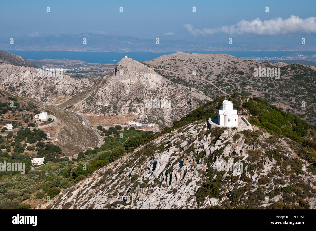 Hilltop chapels on Greek island of Naxos, Cyclades Stock Photo