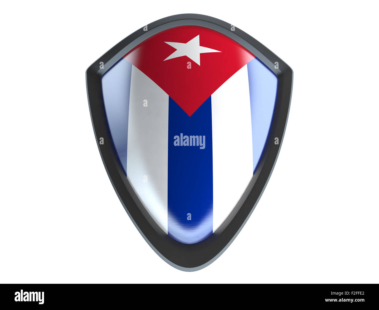 Cuba flag on metal shield isolate on white background. Stock Photo